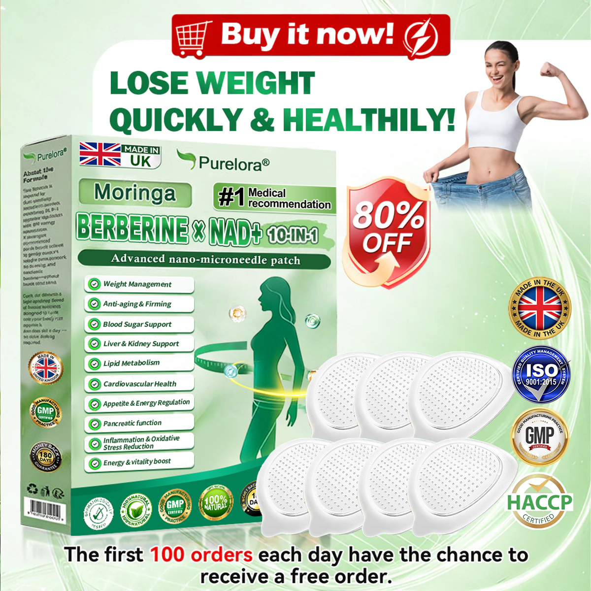 🔥 Newly Arrived | Purelora® Moringa Berberine NAD+ 10-in-1 Nano Microneedle Patch (Just once daily · Visible changes in as little as 7 days) ✅ Supports weight management, loose skin, blood sugar balance, sleep apnoea, joint discomfort and more
