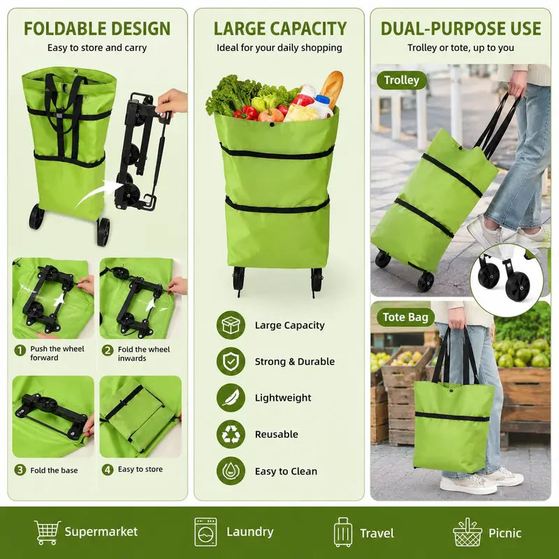 🛒 Foldable Shopping Trolley – Practical Rolling Shopping Bag for Everyday Use