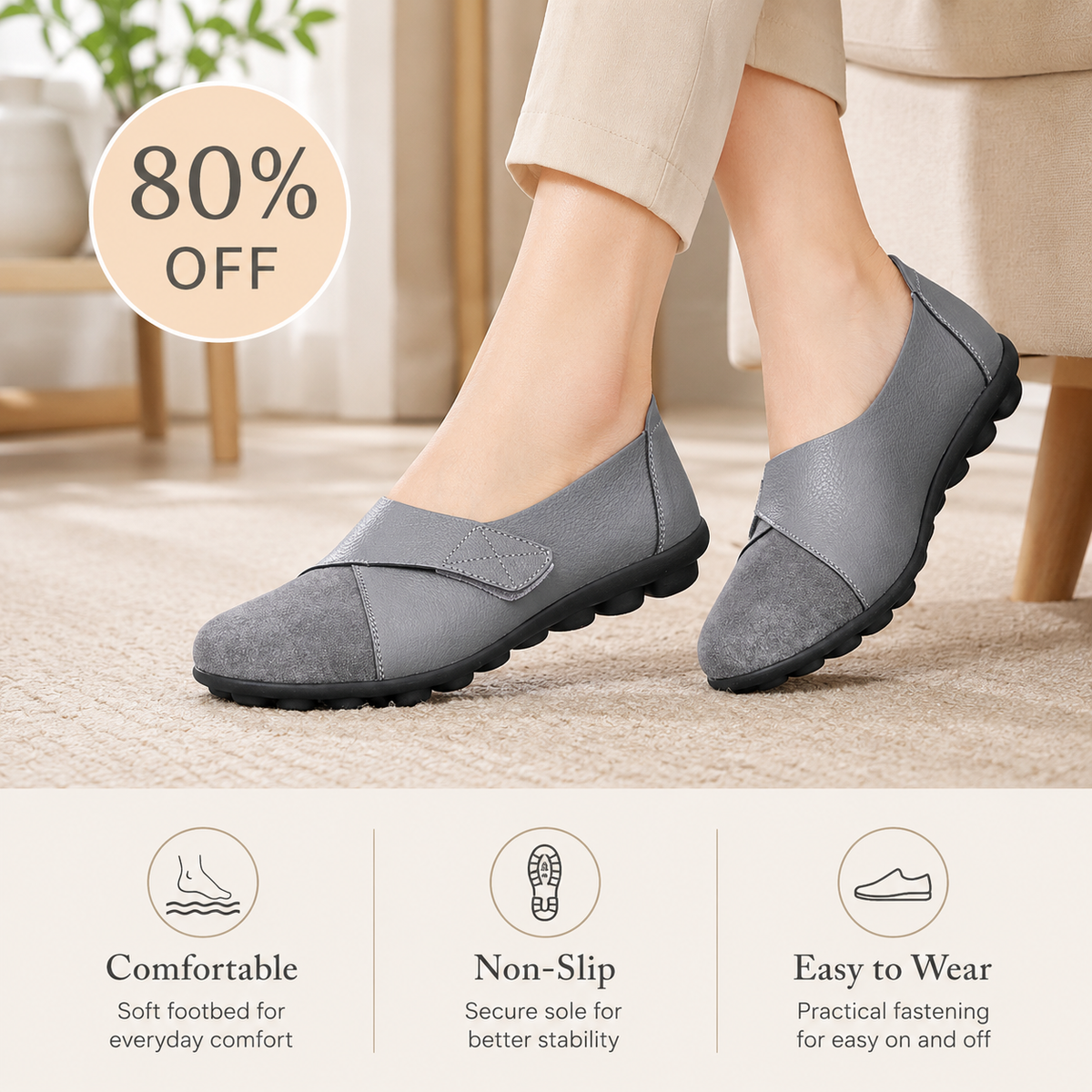 🏆 2026 Bestseller 🔥 Last Day 80% OFF – Women’s Comfortable Slip-On Shoes with Easy Fastening & Non-Slip Sole